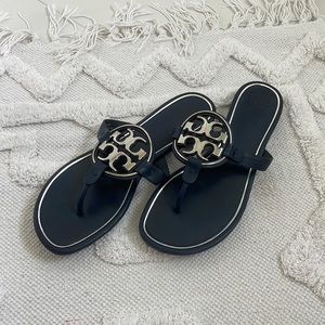 TORY BURCH- size 10 and a half navy and silver miller sandals